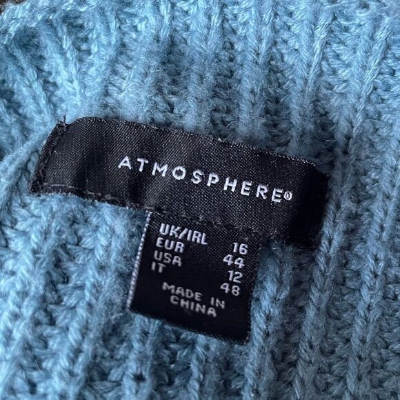 Atmosphere Blue Boat Neck Cable Knit Cropped Pullover Sweater (Size: 12) - Picture 8 of 11